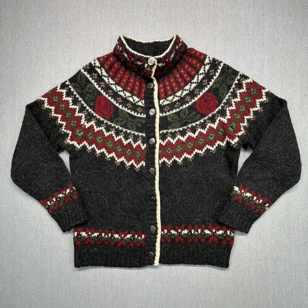 WOOLRICH Sweater Womens‎ Medium Mohair Wool Nordic Fair Isle Cardigan Button Up